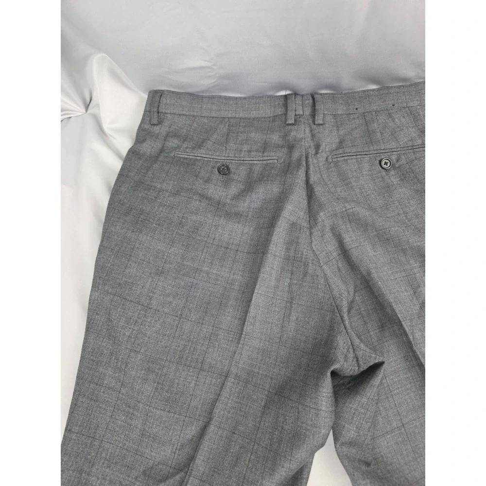 Banana Republic Modern Slim Fit Grey Glen Plaid Dress Pants Mens 36x30
